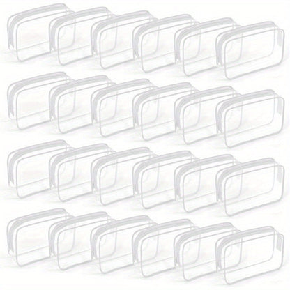 Twenty-Four Clear Zipper Toiletry Pouches, 7 by 4.7 by 2 Inches, in White or Rose Red Options