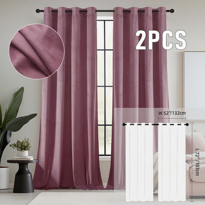 Velvet Room Darkening Curtains 2 Panels | Grommet Top Thermal Insulated Soundproof Blackout Curtains for Living Room Bedroom, Soft Solid Color Vintage Window Drapes