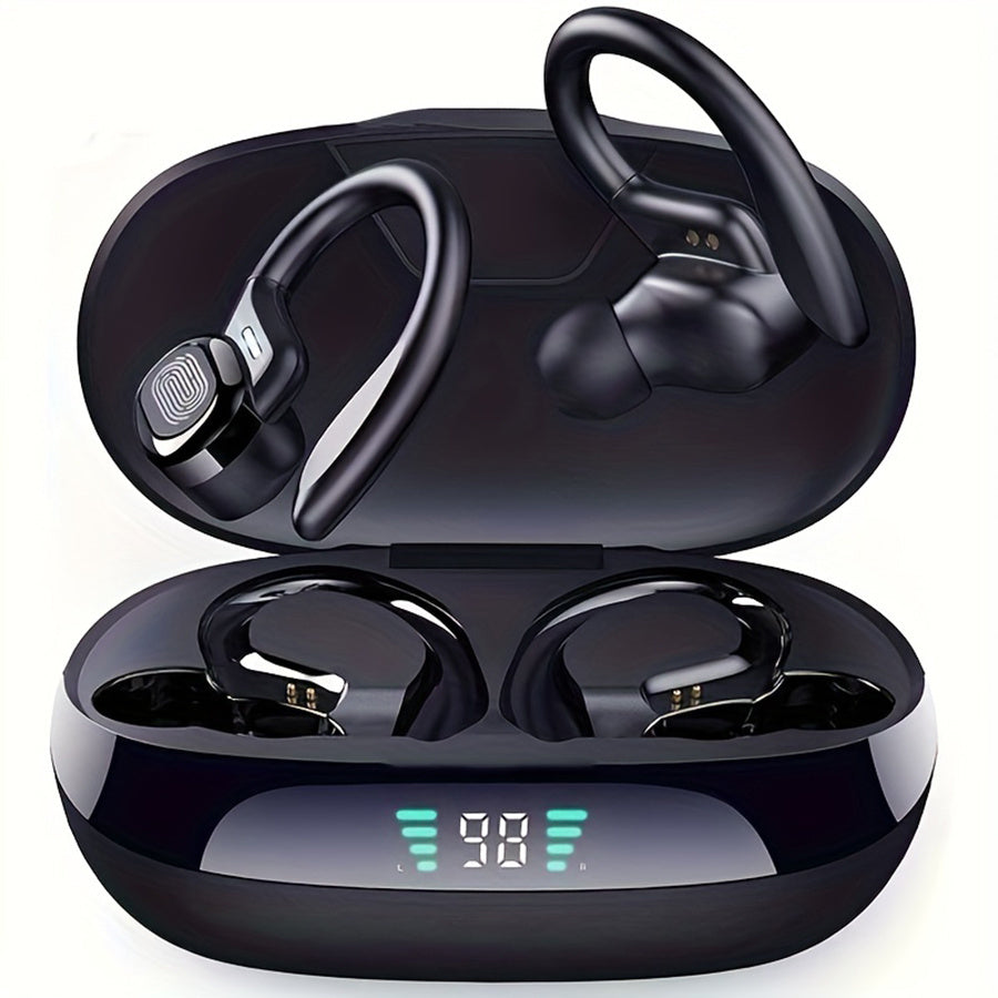 Wireless Earbuds Bluetooth 5.4 Sport Earhooks with LED Battery Display in Black, Red or Blue