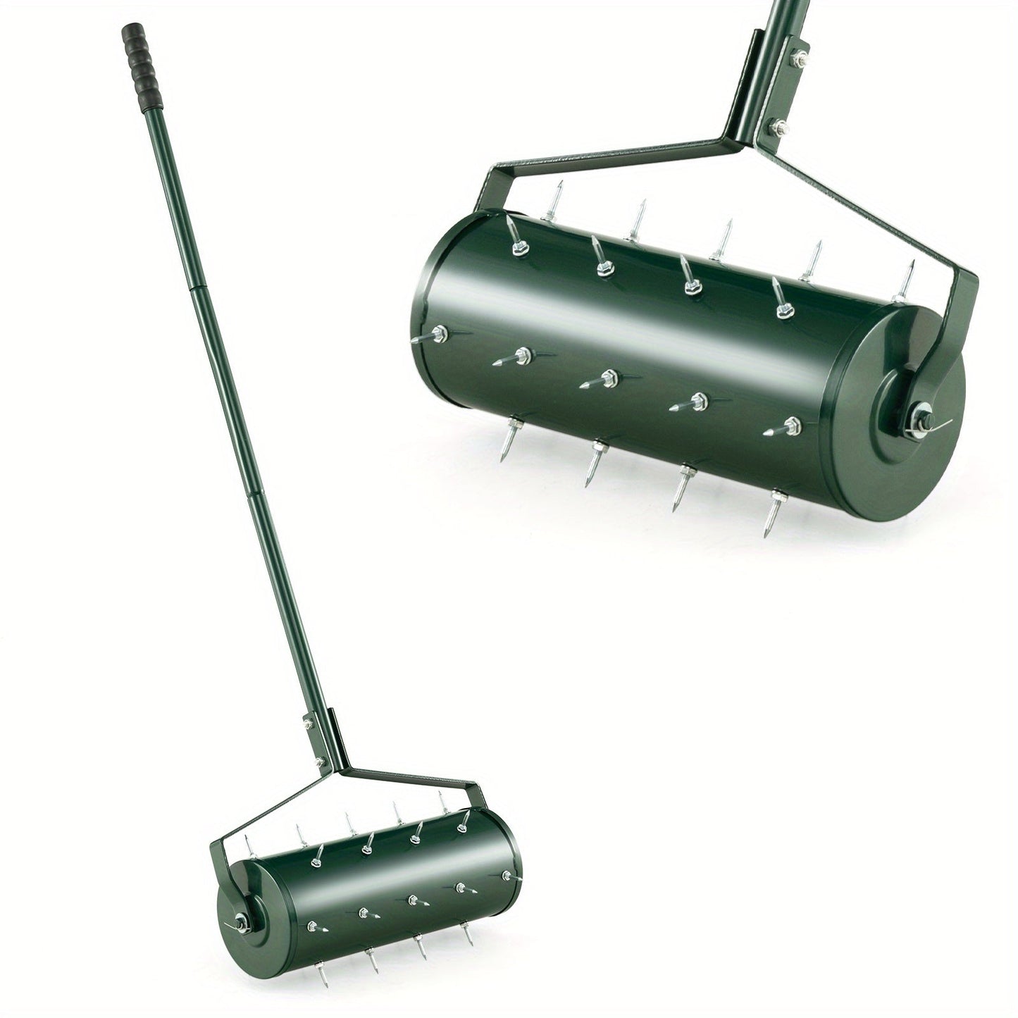 Rotary Lawn Aerator 18" Spike Drum with 27 Galvanized Steel Spikes, Fillable with Sand or Stone, 51" Anti-Slip Handle for Deep Soil Aeration Lawn Garden Yard
