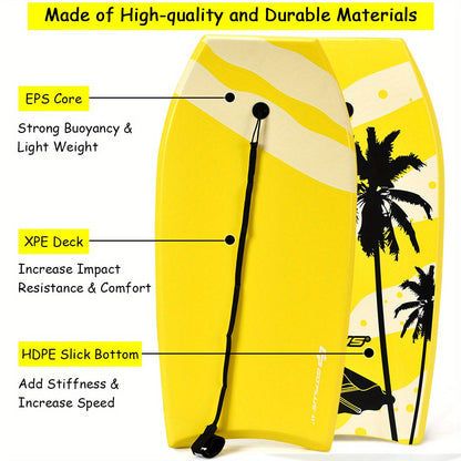 EPS Core Bodyboard 41" with Leash – XPE Deck HDPE Slick Bottom Crescent Tail, Lightweight High-Speed Body Board for Surfing Ages 14+ Up to 189lbs