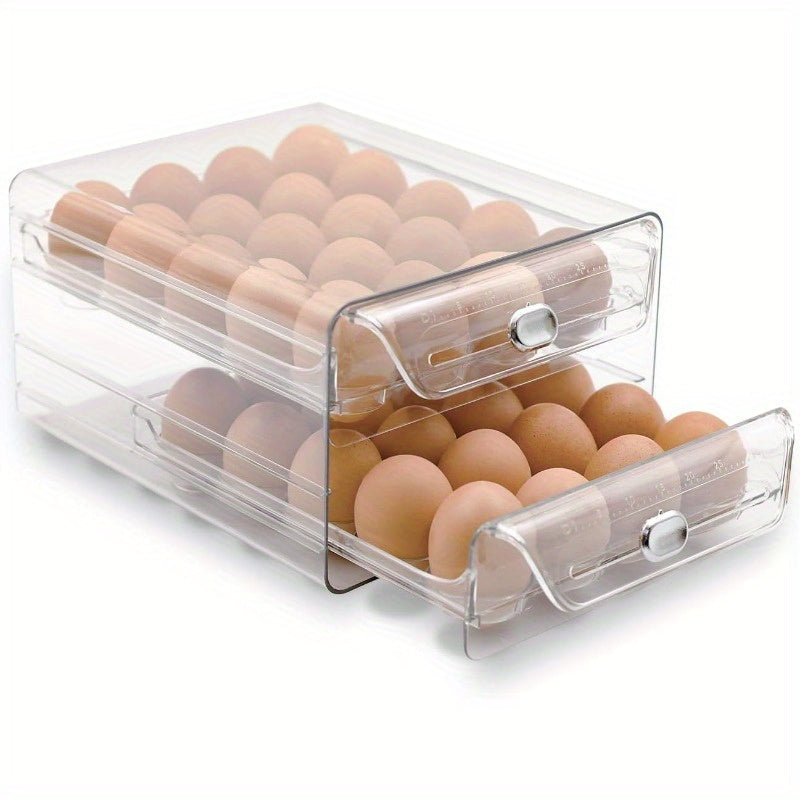 Egg Drawer Food Storage Organizer for Refrigerator with Two Clear Tiers, Lid and 40-Egg Capacity