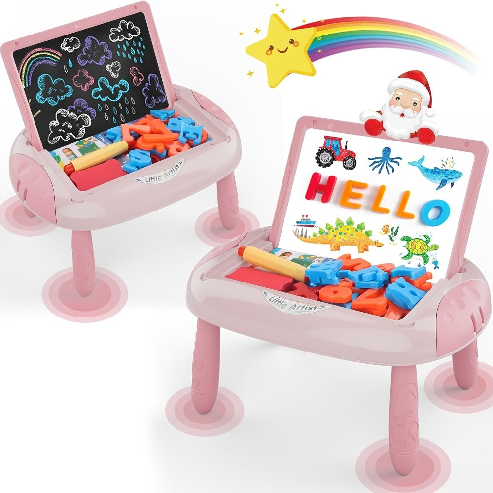 Double-Sided Kids Drawing Easel with Foldable Tabletop Stand, Chalkboard, Whiteboard and Six Color Options