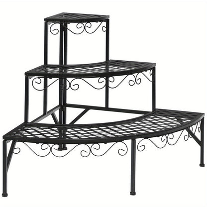 Plant Stand 3 Tier Metal Corner Ladder Shelf – Fan-Shaped Flower Rack with Non-Slip Feet for Indoor & Outdoor Patio, Balcony, Living Room Garden Display