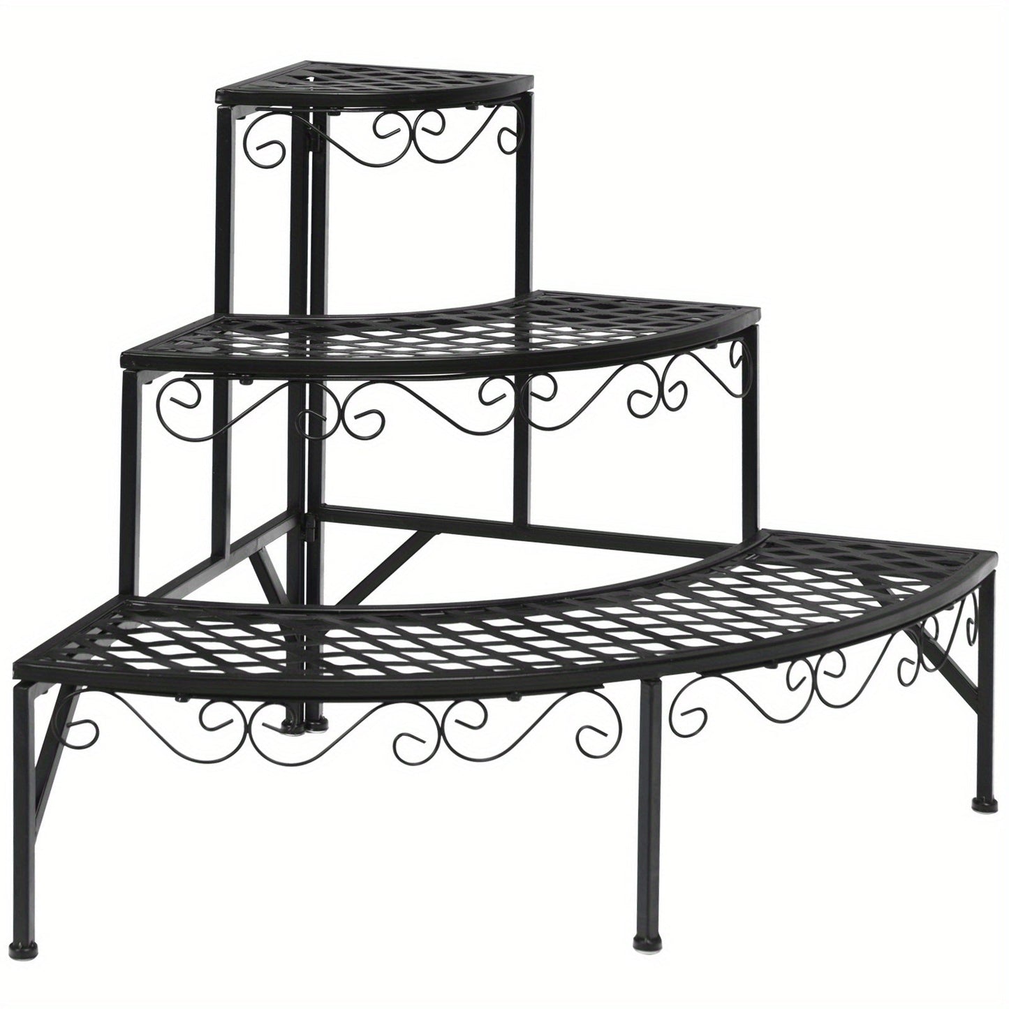 Plant Stand 3 Tier Metal Corner Ladder Shelf – Fan-Shaped Flower Rack with Non-Slip Feet for Indoor & Outdoor Patio, Balcony, Living Room Garden Display