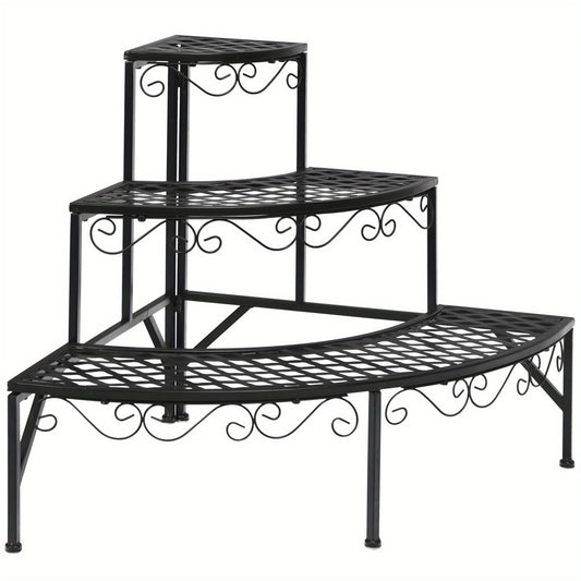 Plant Stand 3 Tier Metal Corner Ladder Shelf – Fan-Shaped Flower Rack with Non-Slip Feet for Indoor & Outdoor Patio, Balcony, Living Room Garden Display