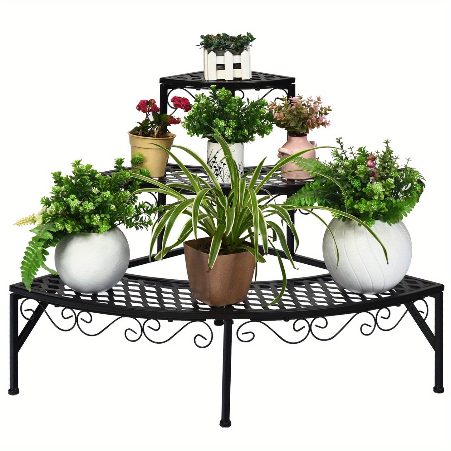 Plant Stand 3 Tier Metal Corner Ladder Shelf – Fan-Shaped Flower Rack with Non-Slip Feet for Indoor & Outdoor Patio, Balcony, Living Room Garden Display