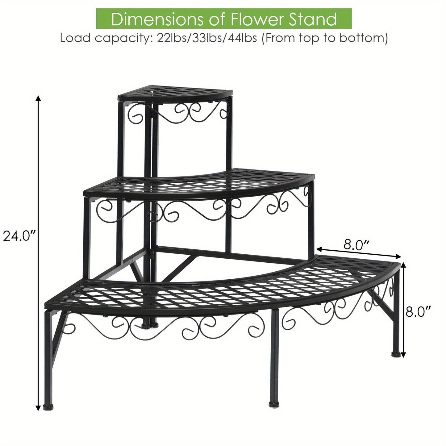 Plant Stand 3 Tier Metal Corner Ladder Shelf – Fan-Shaped Flower Rack with Non-Slip Feet for Indoor & Outdoor Patio, Balcony, Living Room Garden Display