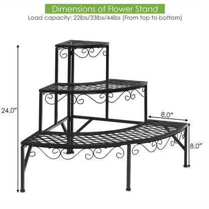 Plant Stand 3 Tier Metal Corner Ladder Shelf – Fan-Shaped Flower Rack with Non-Slip Feet for Indoor & Outdoor Patio, Balcony, Living Room Garden Display