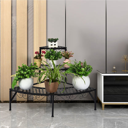 Plant Stand 3 Tier Metal Corner Ladder Shelf – Fan-Shaped Flower Rack with Non-Slip Feet for Indoor & Outdoor Patio, Balcony, Living Room Garden Display