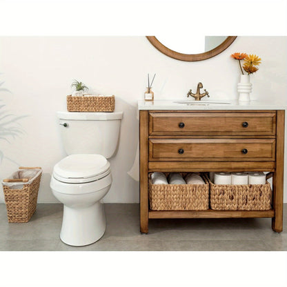 Seagrass & Water Hyacinth Storage Basket with Built-in Handles - Hand-Woven Square Wicker Bins for Bedroom Bathroom Pantry Shelves, Multiple Styles