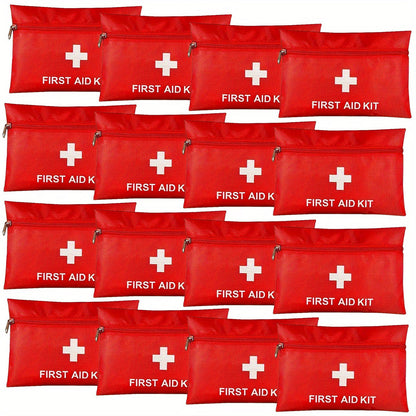 Sixteen Empty Red First Aid Storage Pouches with Full-Open Zippers, White Cross Print and 20 x 14 cm Size