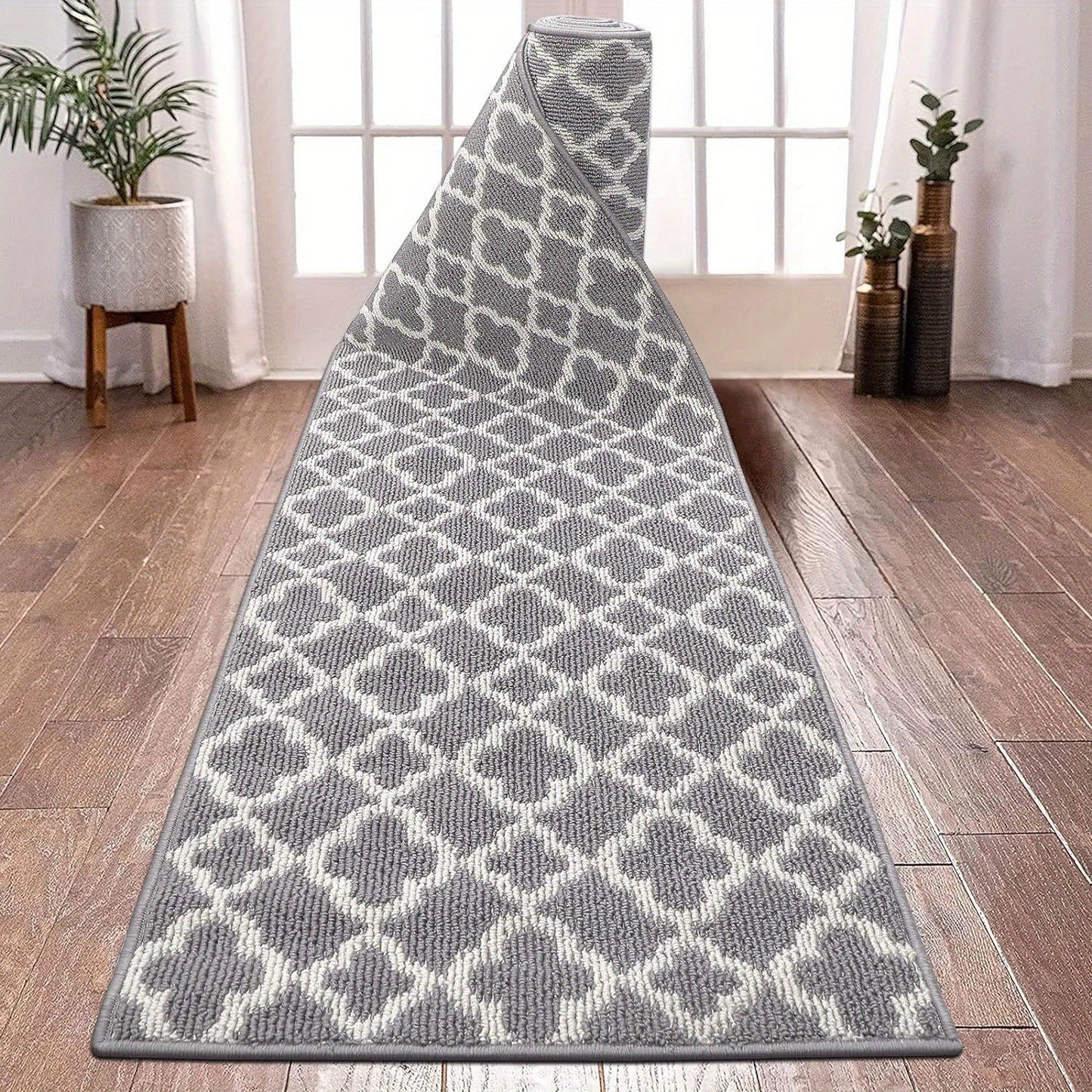 Moroccan Trellis Hallway Runner in Black or Gray with 2 × 6, 2 × 8 and 2 × 10 ft Size Options