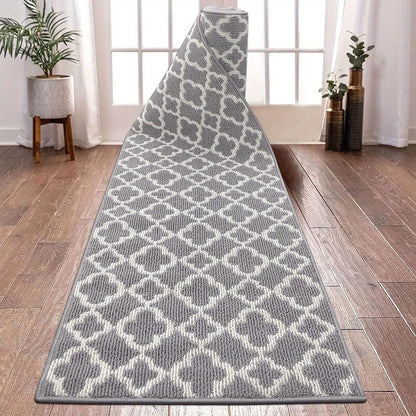 Moroccan Trellis Hallway Runner in Black or Gray with 2 × 6, 2 × 8 and 2 × 10 ft Size Options