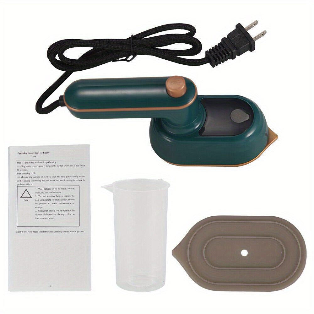 Green 33W Travel Steam Iron with 50 mL Water Tank, Rotating Handle and Dry or Steam Modes for Garments