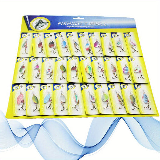 Fishing Lures Kit 30pcs Metal Spinnerbait Set for Trout Pike Salmon Bass - Assorted Colorful Hard Baits with Sturdy Hooks for Freshwater & Saltwater - Outdoor Fishing Tackle Accessories, 38x34mm Each
