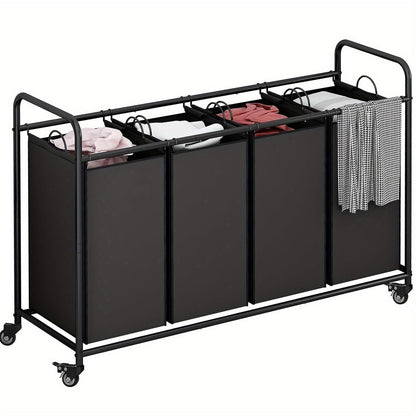 Laundry Hamper Cart with 4-Bag Sorter, Heavy-Duty Rolling Lockable Wheels & Removable Bags — Laundry Basket Organizer for Bedroom, Bathroom & Laundry Room | Beige, Gray, Black, Assorted