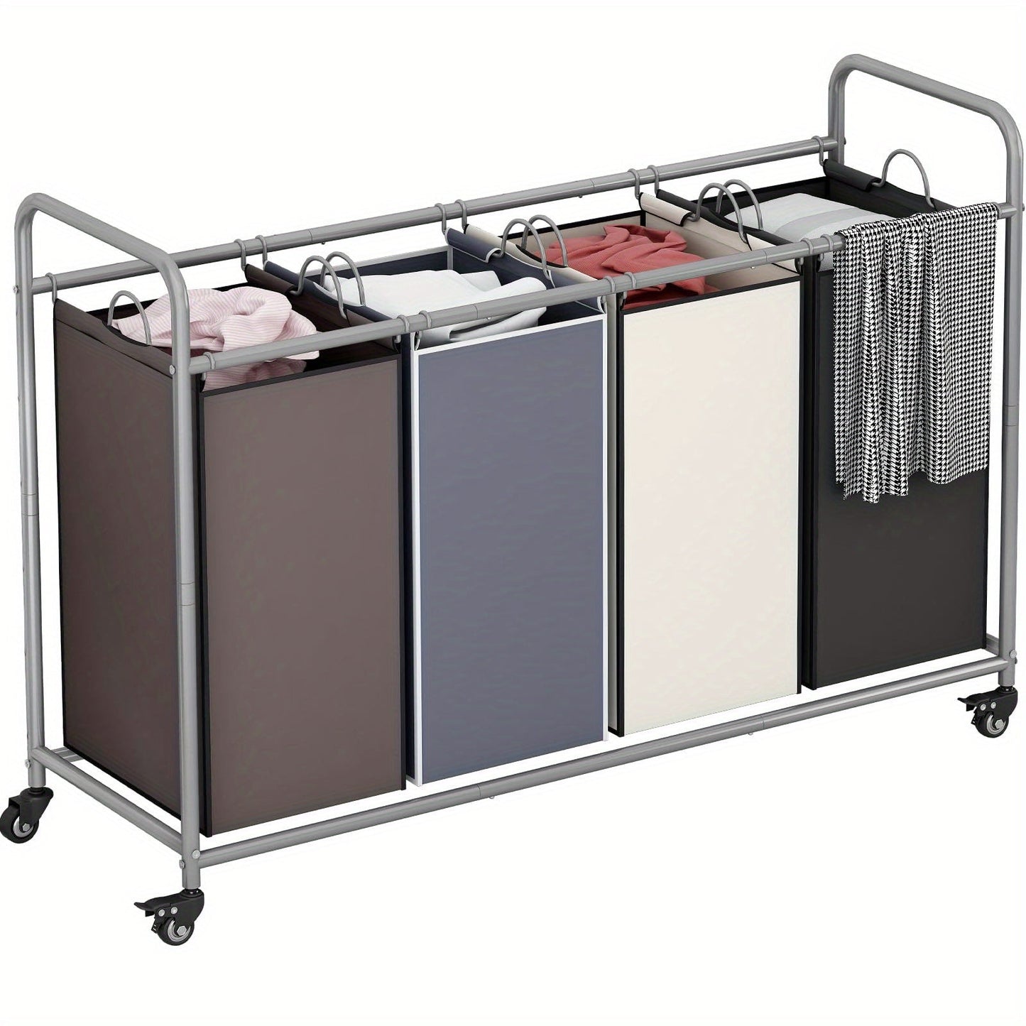 Laundry Hamper Cart with 4-Bag Sorter, Heavy-Duty Rolling Lockable Wheels & Removable Bags — Laundry Basket Organizer for Bedroom, Bathroom & Laundry Room | Beige, Gray, Black, Assorted