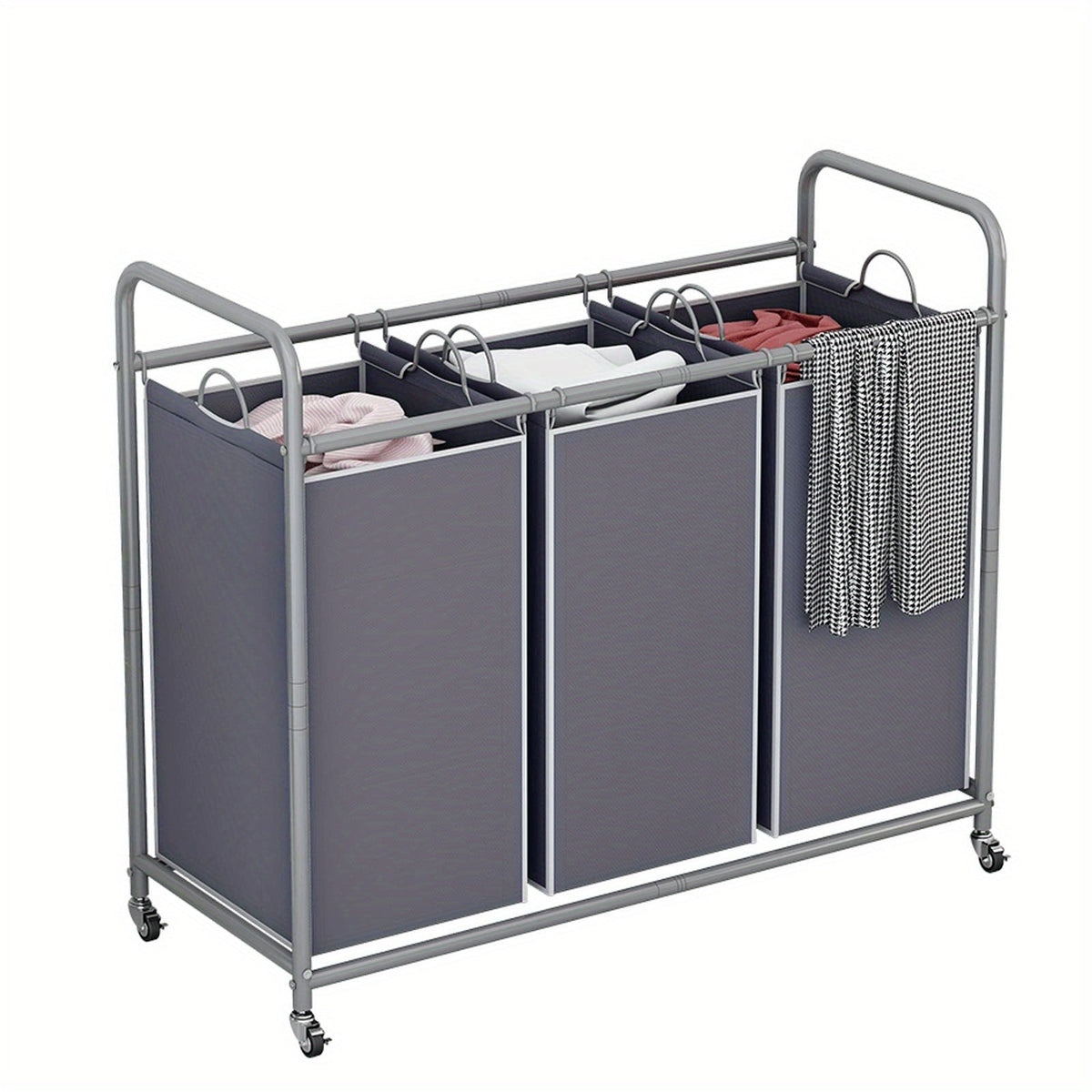 3-Bag Laundry Sorter Cart 63.4 Gallon, Rolling Hamper with Lockable Wheels & Removable Bags