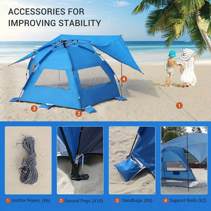 Convertible Beach Canopy Tent with Removable Roof, Four Setup Modes and Blue Checkout Color