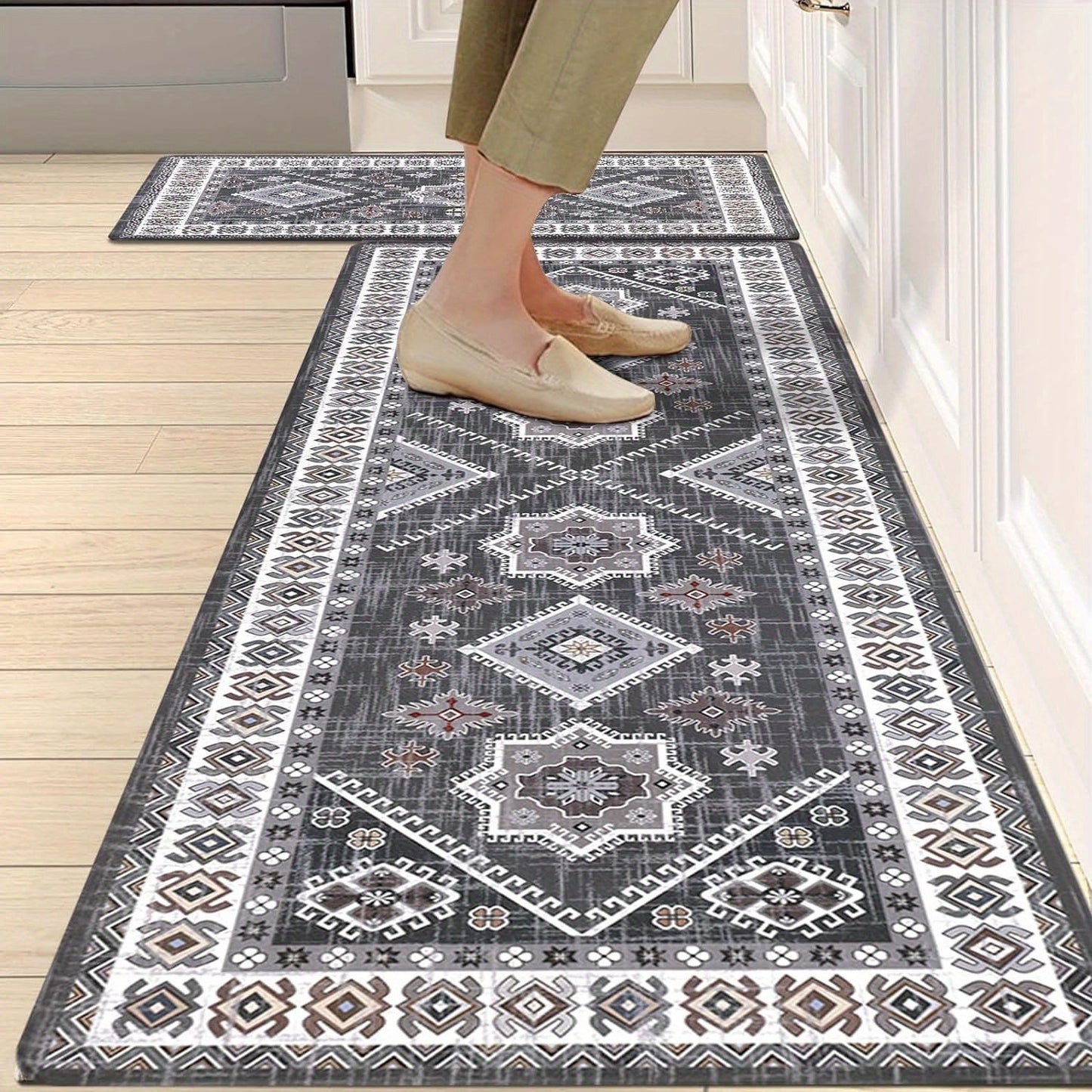 Anti Fatigue Kitchen Mat Set of 2 Non-Slip Cushioned Kitchen Rugs Boho Distressed Runner for Sink Laundry Office Standing Mat