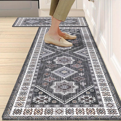 Anti Fatigue Kitchen Mat Set of 2 Non-Slip Cushioned Kitchen Rugs Boho Distressed Runner for Sink Laundry Office Standing Mat