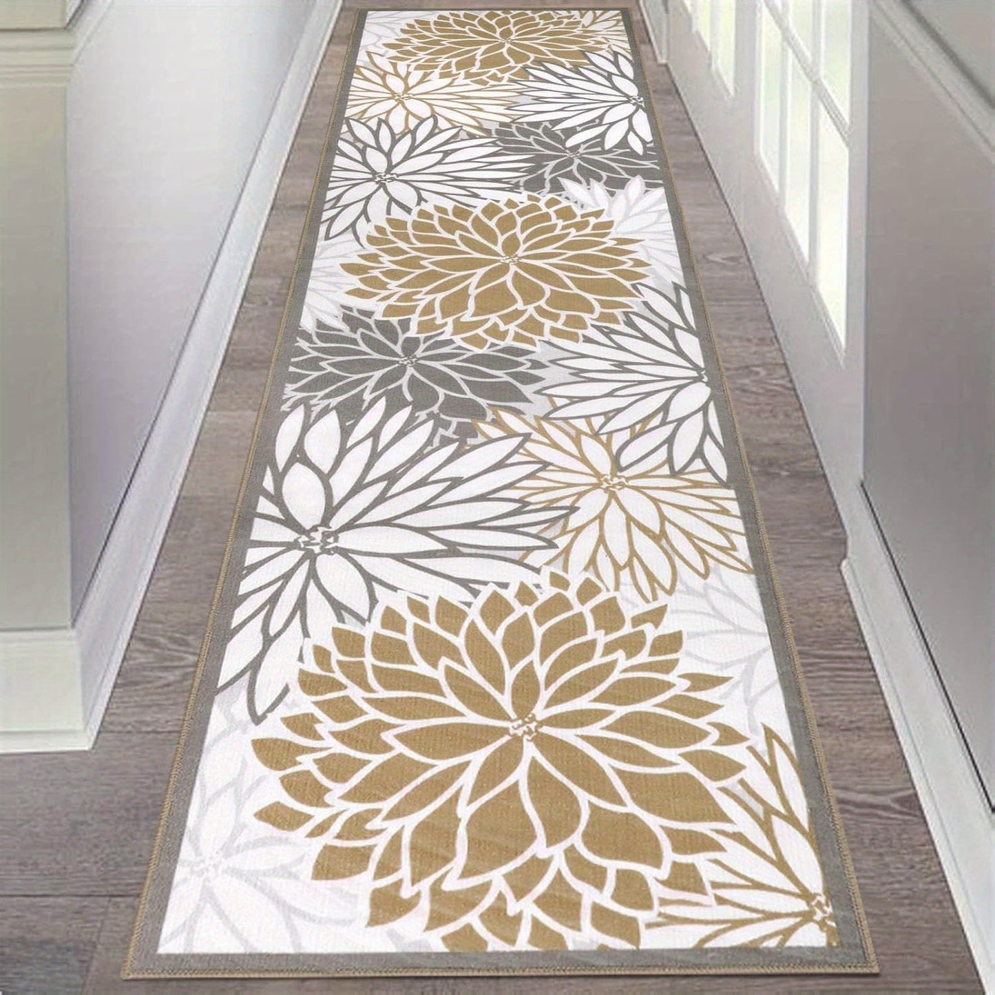Floral Medallion Hallway Runner in Brown or Grey with 2 × 6, 2 × 8 and 2 × 10 ft Options for Home Decor