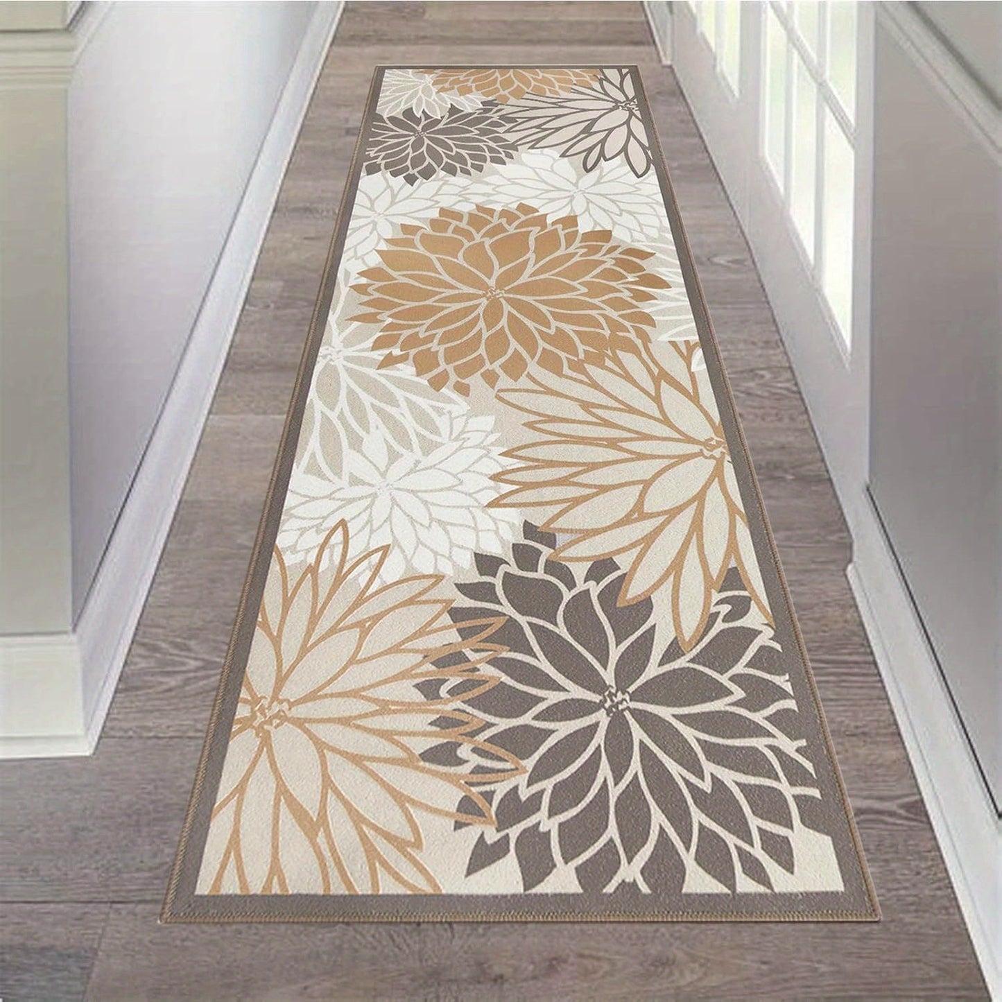 Floral Medallion Hallway Runner in Brown or Grey with 2 × 6, 2 × 8 and 2 × 10 ft Options for Home Decor