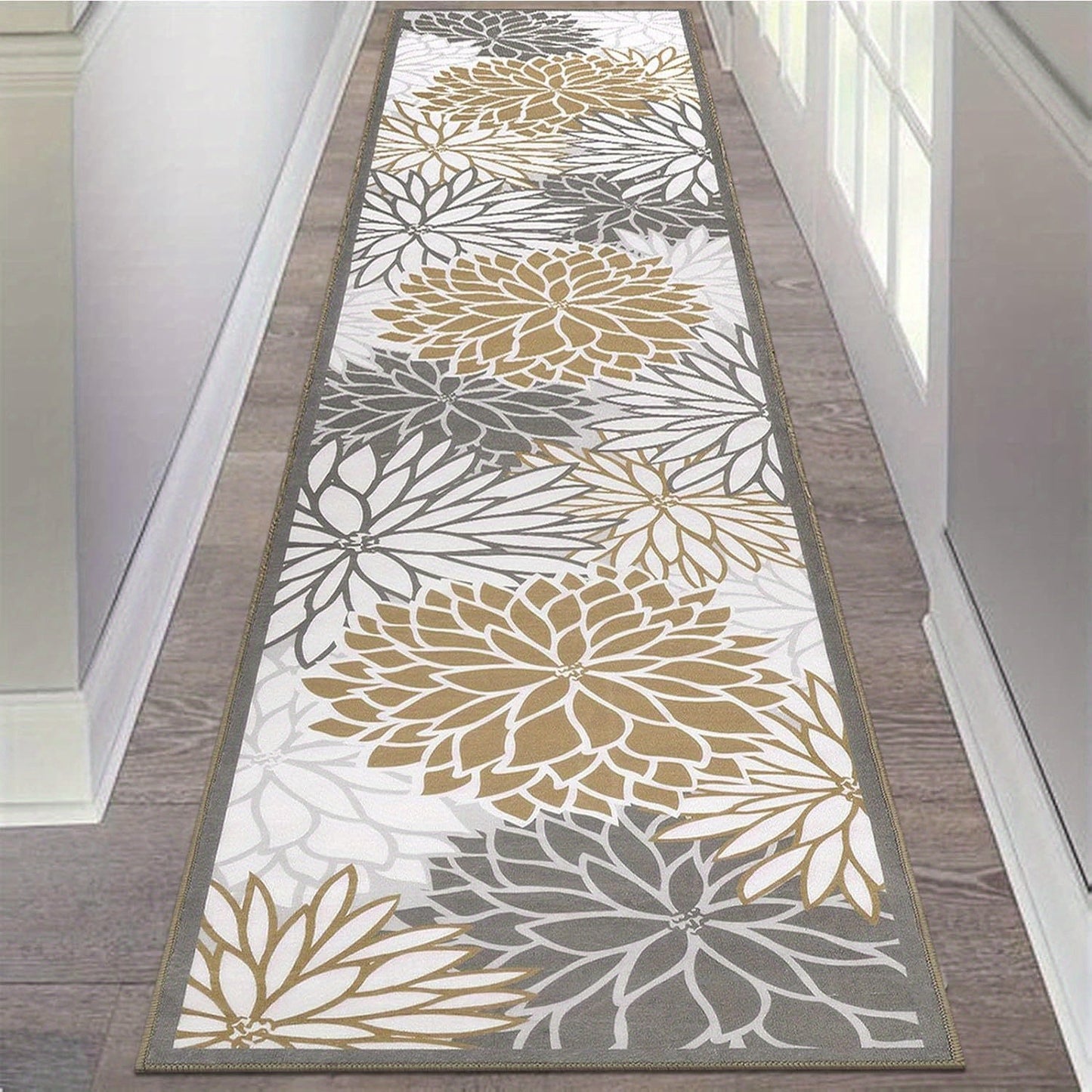Floral Medallion Hallway Runner in Brown or Grey with 2 × 6, 2 × 8 and 2 × 10 ft Options for Home Decor