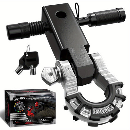 Shackle Hitch Receiver 2-Inch 68,000 lb Break Strength with 3/4" D-Ring & 5/8" Hitch Lock Pin – Heavy Duty Drop Forged Steel 8-Ton Vehicle Recovery Tow Hitch, Multi-Color