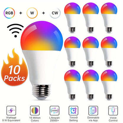 A19 E26 Wi-Fi Smart Light Bulbs with RGB and Tunable White Modes in Six-, Eight- or Ten-Bulb Packs