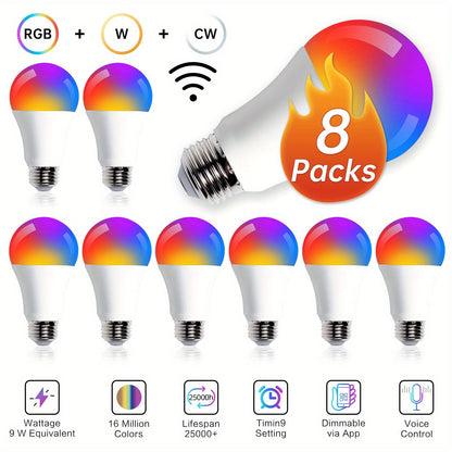 A19 E26 Wi-Fi Smart Light Bulbs with RGB and Tunable White Modes in Six-, Eight- or Ten-Bulb Packs