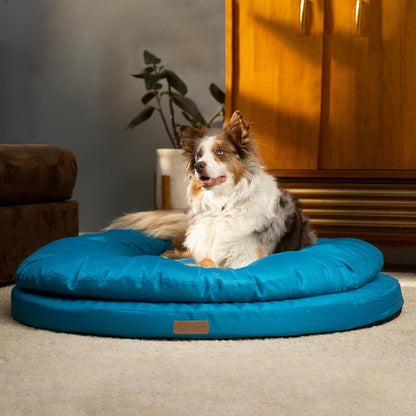 Round Memory Foam Dog Bed with Dual-Layer Cushion and Machine-Washable Removable Cover in 36- or 42-Inch Sizes