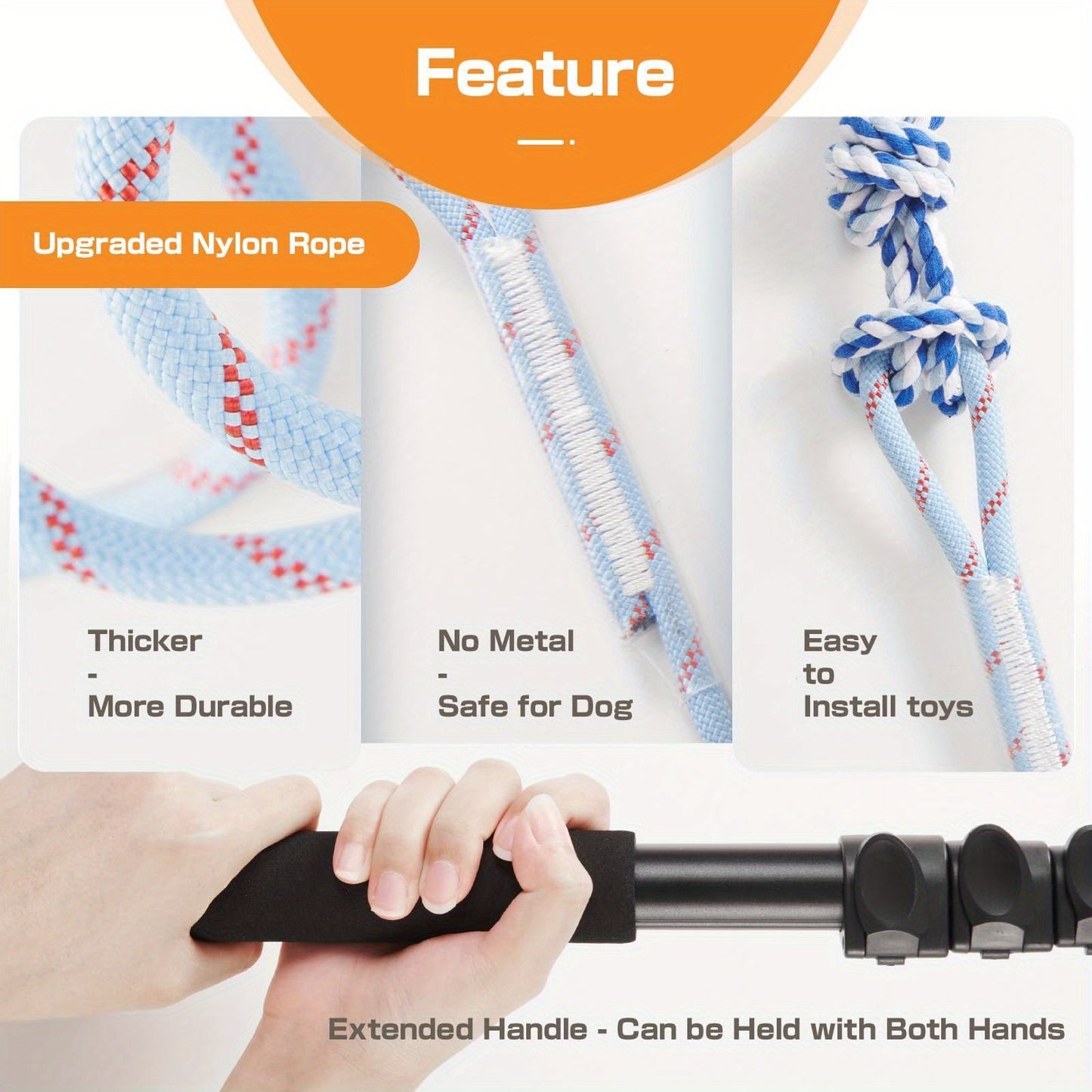 Dog Toy Telescopic Aluminum Flirt Pole with Reinforced Nylon Rope and Three Detachable Interactive Toys