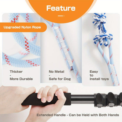 Dog Toy Telescopic Aluminum Flirt Pole with Reinforced Nylon Rope and Three Detachable Interactive Toys