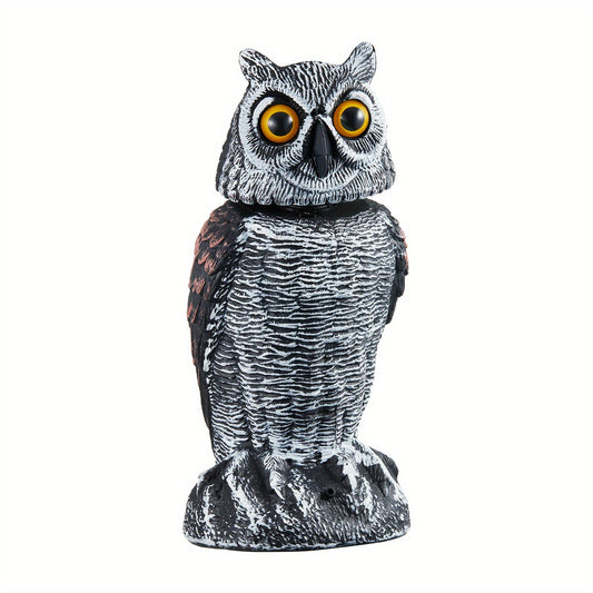 Rotating Head Fake Owl Decoy Bird Deterrent – Battery Powered Plastic Scarecrow Repellent for Garden Yard Patio