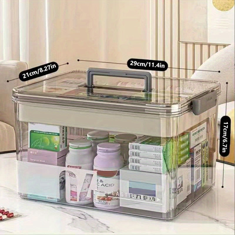 Transparent Medicine Storage Box with Carry Handle, Tiered Tray, 29 x 21 x 17 cm and Two Color Options