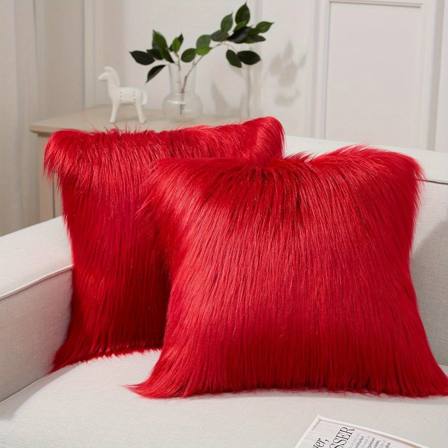 Faux-Fur-Look Throw Pillow Covers, Pack of Two with Zipper Closures and 40 Exact Color-Size Options