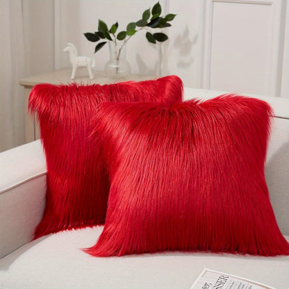 Faux-Fur-Look Throw Pillow Covers, Pack of Two with Zipper Closures and 40 Exact Color-Size Options