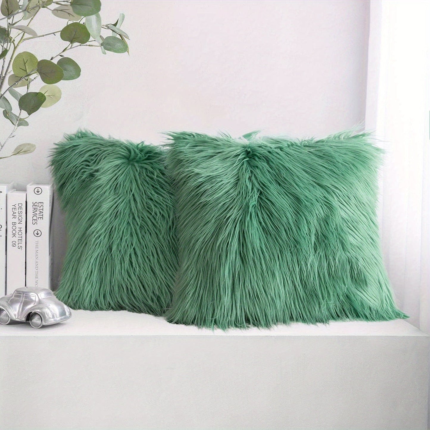 Faux-Fur-Look Throw Pillow Covers, Pack of Two with Zipper Closures and 40 Exact Color-Size Options
