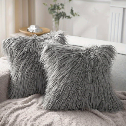 Faux-Fur-Look Throw Pillow Covers, Pack of Two with Zipper Closures and 40 Exact Color-Size Options