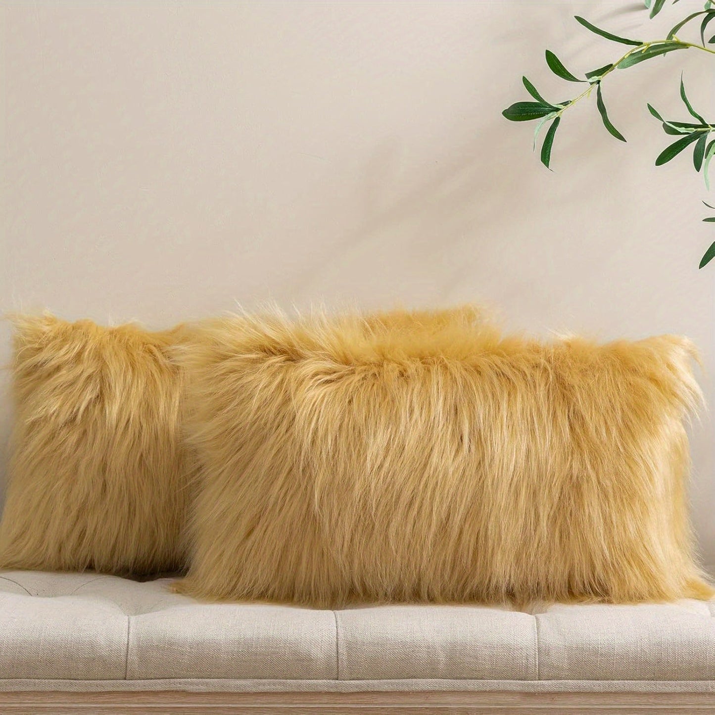 Faux-Fur-Look Throw Pillow Covers, Pack of Two with Zipper Closures and 40 Exact Color-Size Options