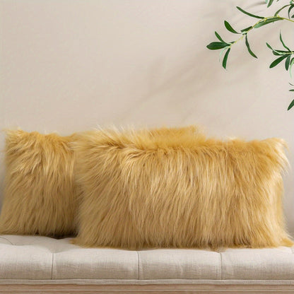 Faux-Fur-Look Throw Pillow Covers, Pack of Two with Zipper Closures and 40 Exact Color-Size Options