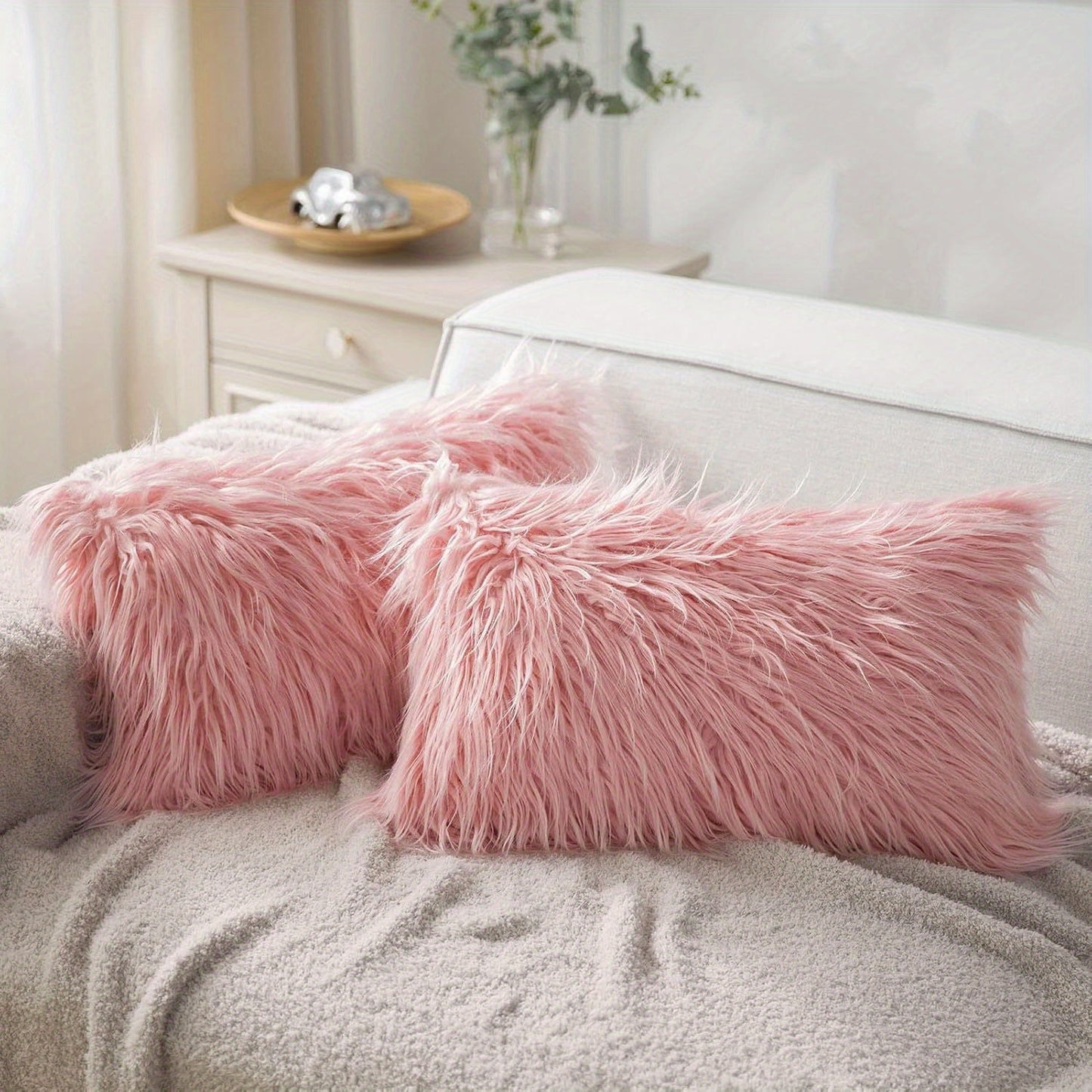 Faux-Fur-Look Throw Pillow Covers, Pack of Two with Zipper Closures and 40 Exact Color-Size Options