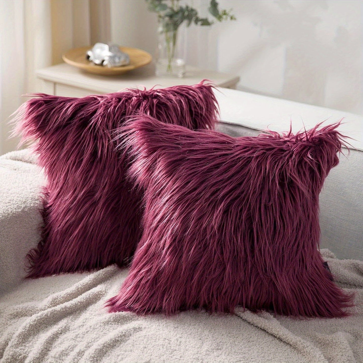 Faux-Fur-Look Throw Pillow Covers, Pack of Two with Zipper Closures and 40 Exact Color-Size Options