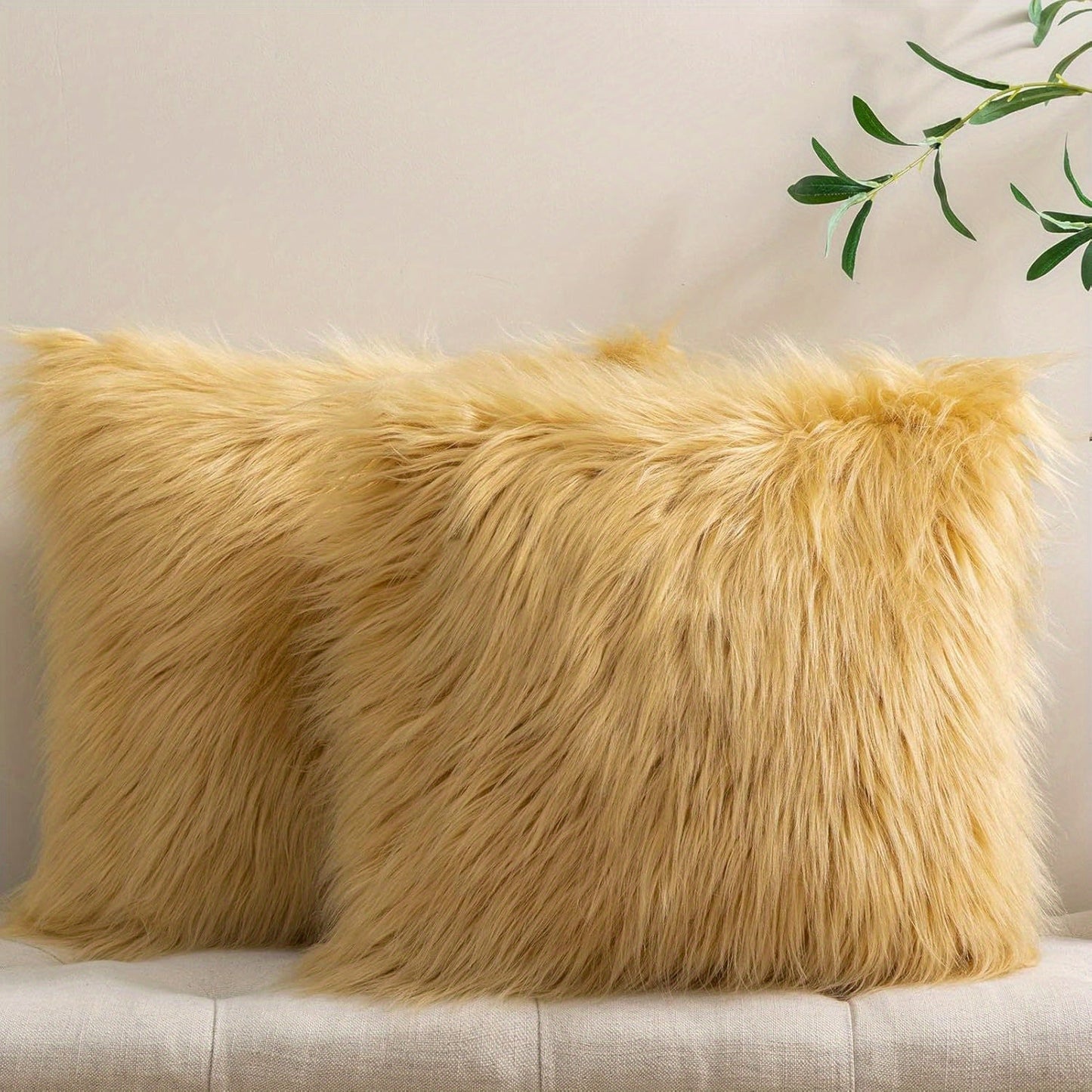 Faux-Fur-Look Throw Pillow Covers, Pack of Two with Zipper Closures and 40 Exact Color-Size Options