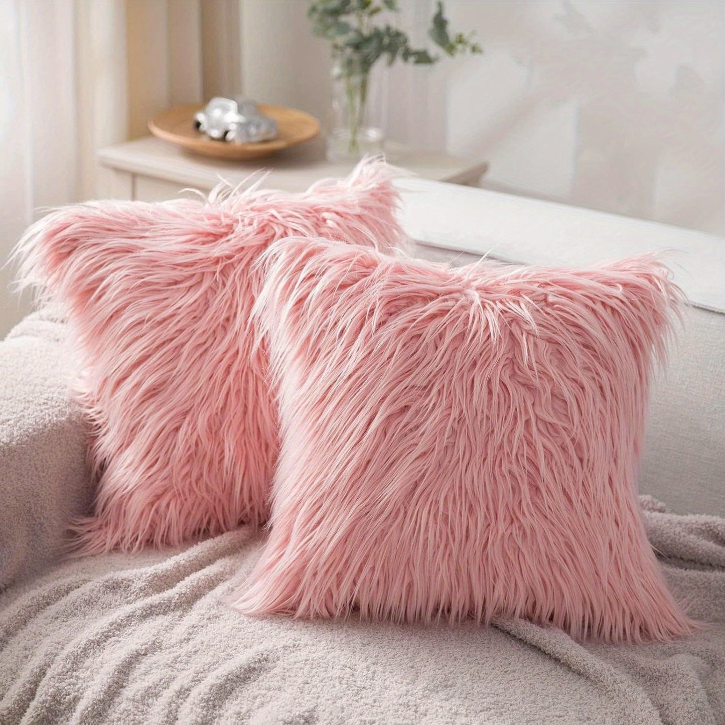 Faux-Fur-Look Throw Pillow Covers, Pack of Two with Zipper Closures and 40 Exact Color-Size Options