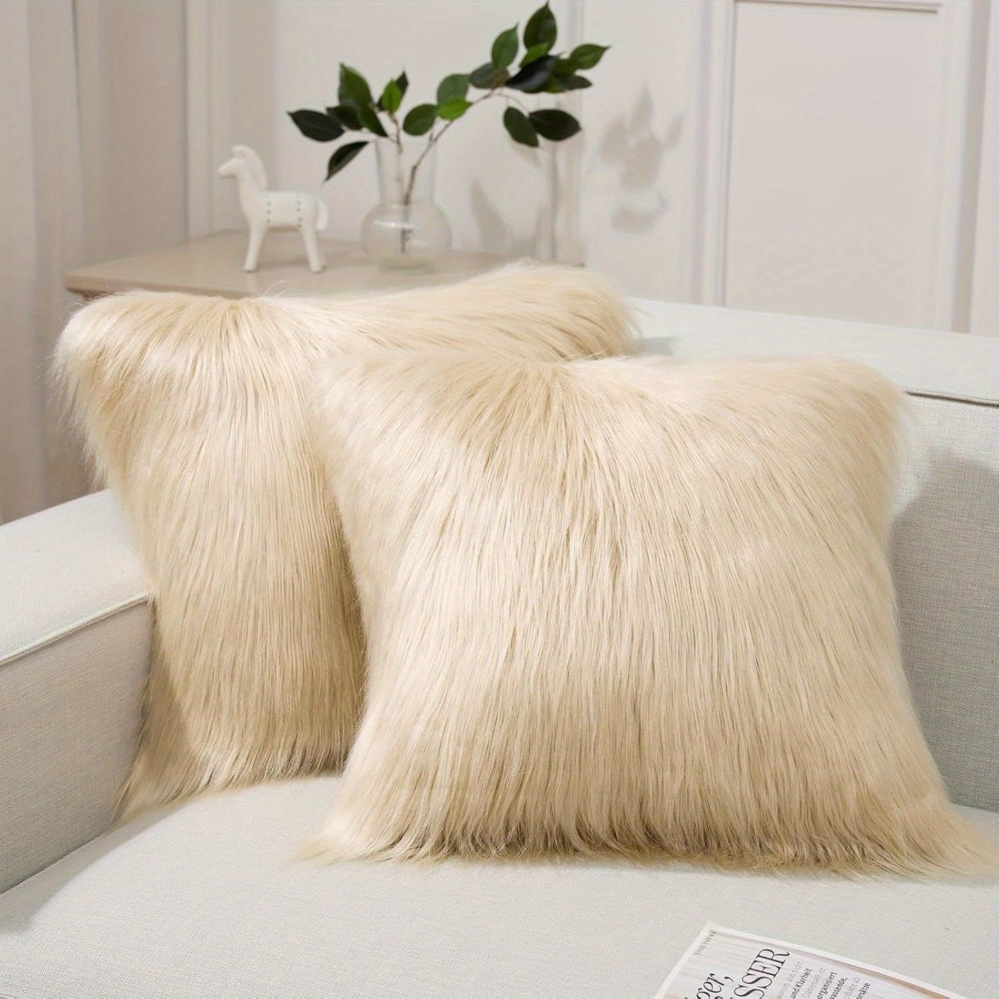 Faux-Fur-Look Throw Pillow Covers, Pack of Two with Zipper Closures and 40 Exact Color-Size Options