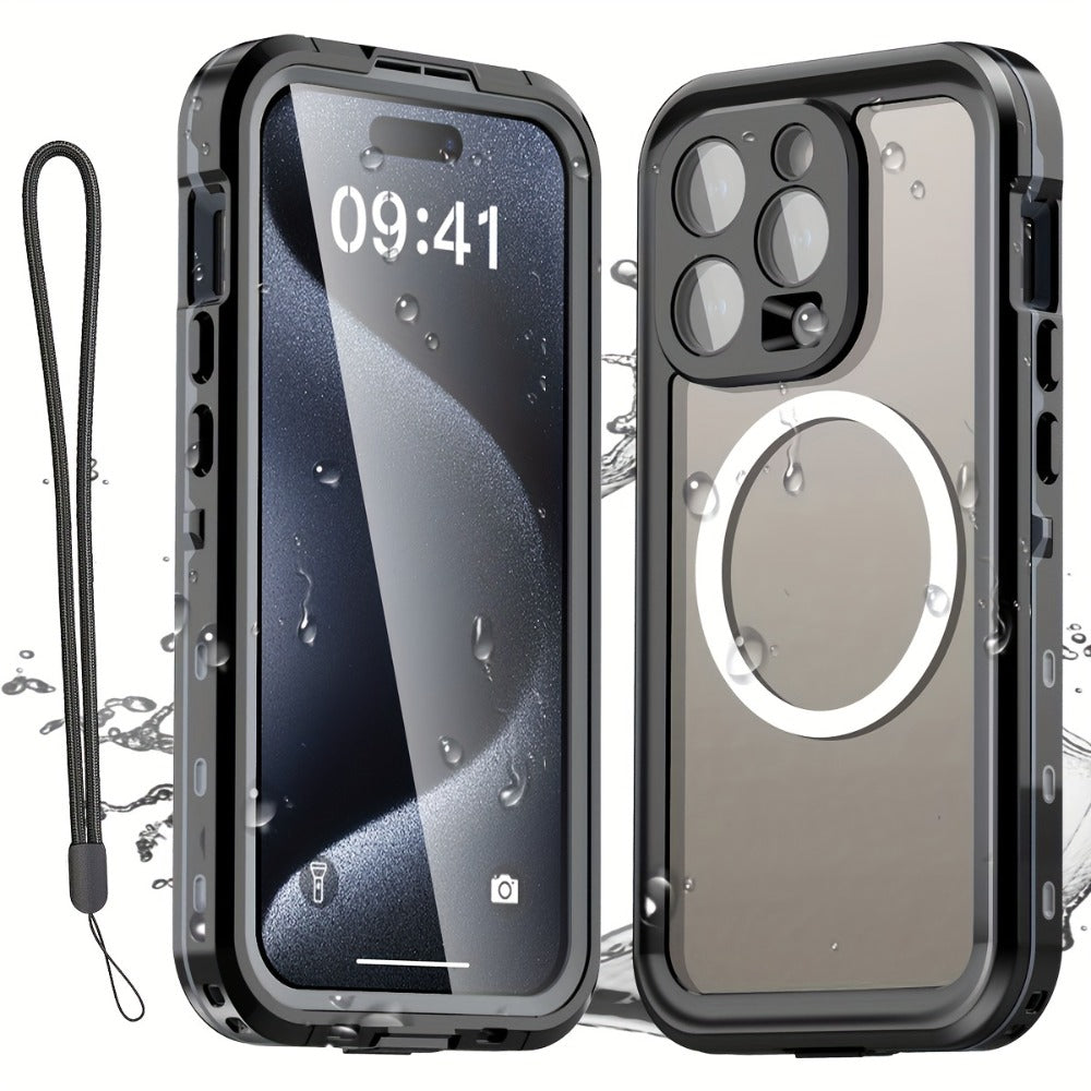 Phone Case Integrated Screen Protector Cover with Magnetic Wireless Charging and Lanyard for iPhone 15–16 Models
