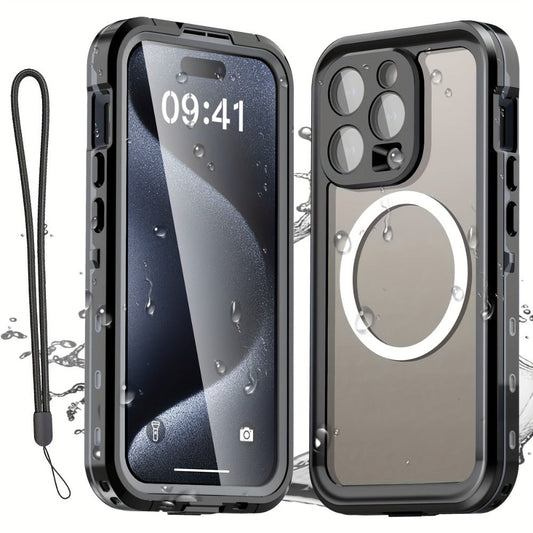 Phone Case Integrated Screen Protector Cover with Magnetic Wireless Charging and Lanyard for iPhone 15–16 Models